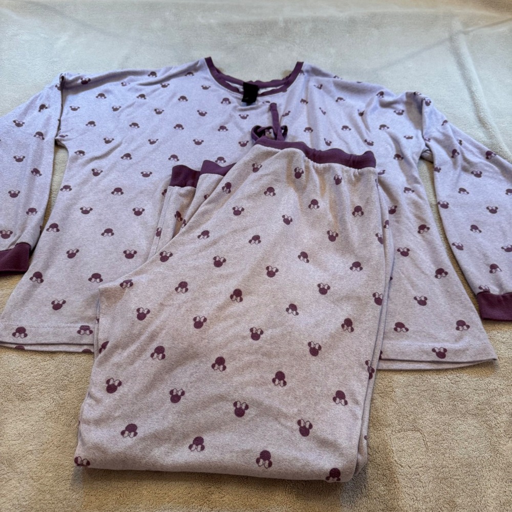Disney Minnie Mouse Pajama Set Purple Long Sleeve Sleepwear‎ Loungewear Sz XL - Picture 3 of 8
